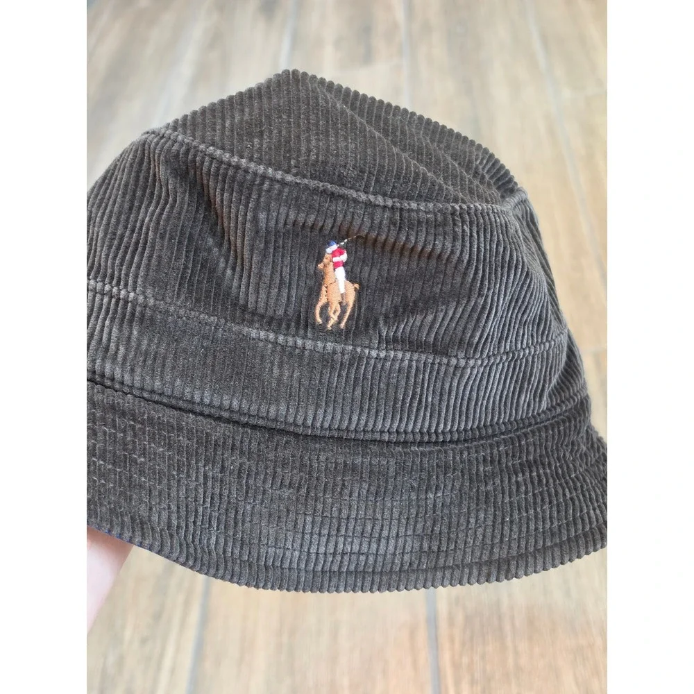 Polo Ralph Lauren Brown Corduroy Bucket Hat S/M Multi Pony Logo New